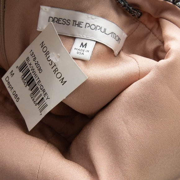 Dress The Population Lucia Dress Crochet Chevron Maxi Black White Medium New - Picture 3 of 6